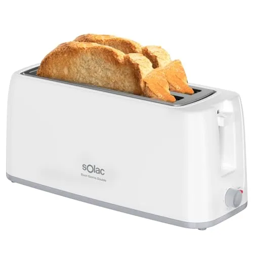 Toaster Solac TL5421 1200 W - Kompakter Toaster mit 2 Schlitzen und variablen Bräunungseinstellungen. Der hohe Auswurfmechanismus sorgt für sicheres Entnehmen, während die abnehmbare Krümelschublade die Reinigung erleichtert.