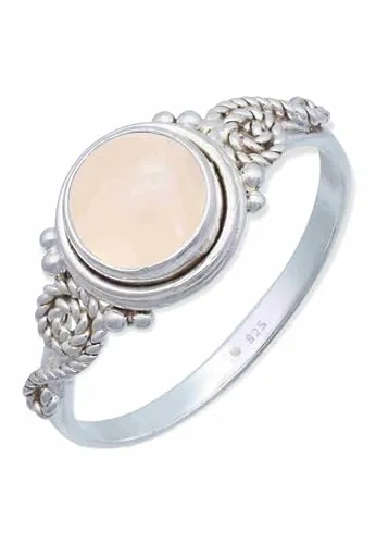 mantraroma Damen Ring 925 Silber Rosenquarz Edelstein rosa ausgefallen verspielt