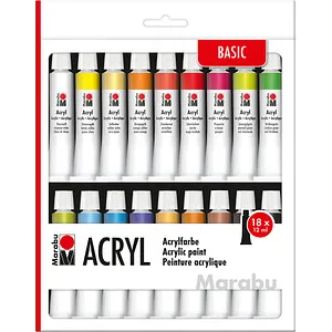 Marabu Basic Acrylfarben farbsortiert 18 x 12,0 ml, 18 St.