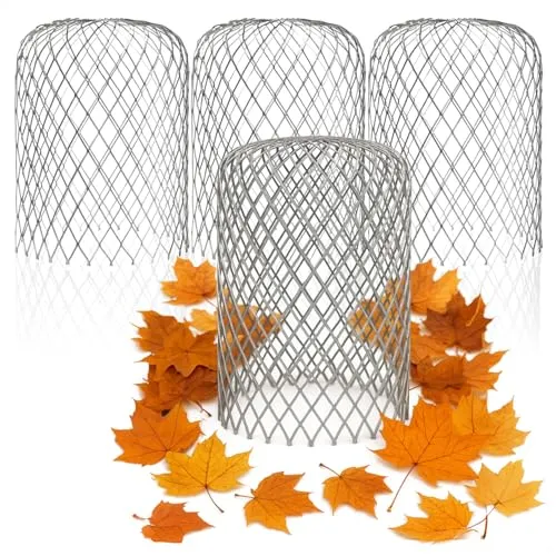 com-four® 4x Dachrinnenschutz für Fallrohre aus verzinktem Stahl - Laubschutz für Rohre von 6,5-9 cm Ø - Blättersieb gegen Verstopfung - Laubfang für Blätter, Äste (Set 7 - Fallrohrschutz Stahl 4x)