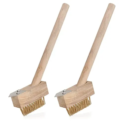 com-four® 2X Unkrautbürste mit Stahlborsten, Fugenbürste mit Holzgriff, Unkraut- und Moosentferner (02 Stück - Unkrautbürste)