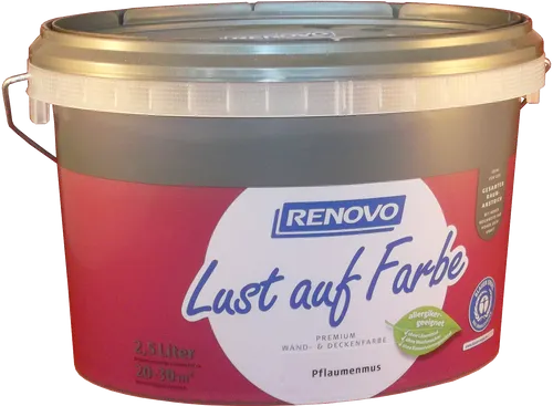 Renovo Lust auf Farbe 2,5L Pflaumenmus - Hochwertige Innenfarbe in Pflaumenmus-Farbe, ideal für alle Zimmer, mit mattierter Oberfläche und schnelltrocknend in nur 6 Stunden.