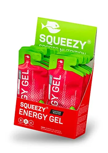 Squeezy Energy Gel Box (Zitrone & Koffein) 12er Pack - Sport Energy Gel für schnelle & dauerhafte Energie bei maximaler Verträglichkeit beim Laufen, Radsport, Marathon & Co.