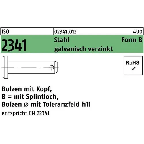 Bolzen ISO 2341 m.Kopf/Splintloch B 16 x55 x49 Stahl galvanisch verzinkt (023410120160055)