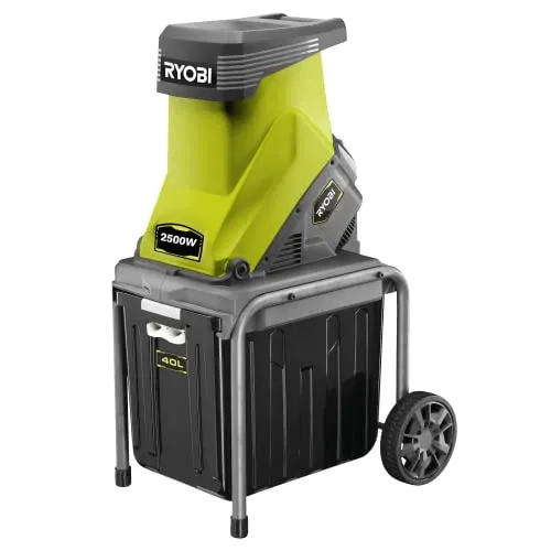 Ryobi Häcksler RSH2545B, 2500 Watt - Effizienter Messerhäcksler für Gartenabfälle - Häcksler mit 2500 Watt Leistung und 45mm Schnittstärke. Ideal für Sträucher und Zweige, ausgestattet mit stabiler Fangbox und praktischem Tragegriff für mühelosen Transport.