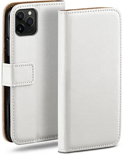 moex Handyhülle für iPhone 11 Pro Hülle Klappbar Book Case Weiß 5,8 Zoll, Klapphülle Kartenfach Flip Cover Handytasche Leder Optik Schutzhülle