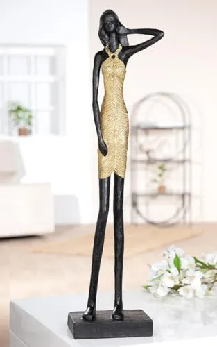 GILDE Figur Dorada - Elegante Kunstharz Skulptur - Sammlerfigur mit beeindruckendem Fraumotiv, goldfarben und schwarz, H 45cm - ein stilvolles Wohnaccessoire, das jeden Raum aufwertet.