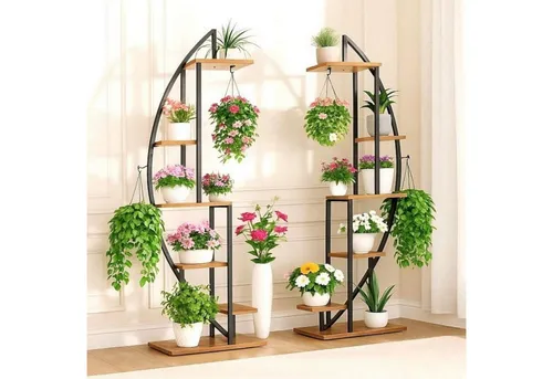 DanDiBo Blumenständer Blumenregal indoor 160 cm Hoch Metall Schwarz Rund Blumentreppe, Groß Halbrund Pflanzenständer Modern Design