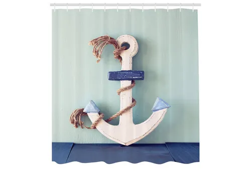 Abakuhaus Duschvorhang Moderner Digitaldruck mit 12 Haken auf Stoff Wasser Resistent Breite 175 cm, Höhe 180 cm, Anker Anker und Seil-Motiv