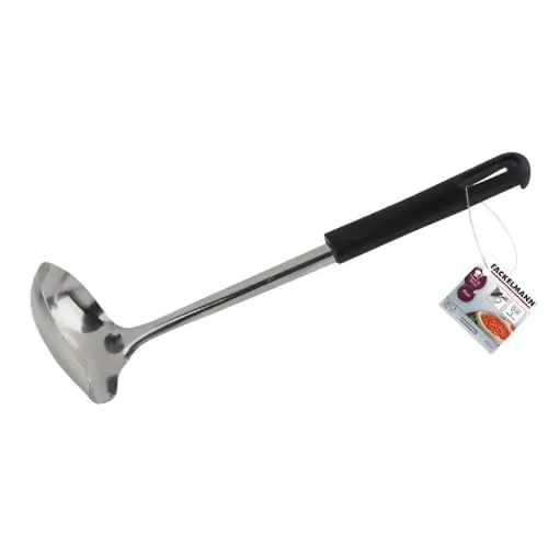 Fackelmann Soßenlöffel 26 cm BLACK, Küchenhelfer aus Edelstahl und Kunststoff, Schöpflöffel mit Anti-Rutsch-Funktion (Farbe: Silber/Schwarz), Menge: 1 Stück