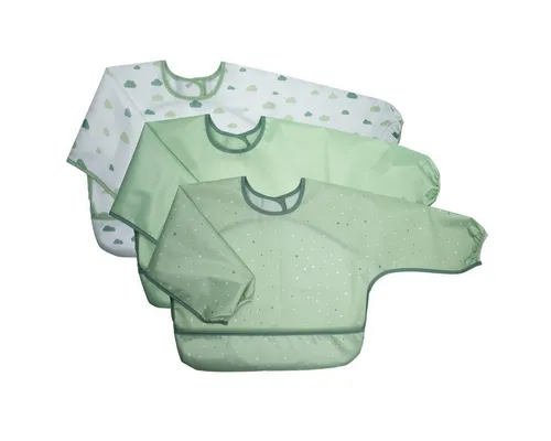 MiaMia Lätzchen Grün, (3-St), Baby Ärmellätzchen 3er Pack mit Auffangschale & Klettverschluss