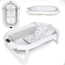 moovkee. Baby Badewanne Faltbar mit Thermometer und Badekissen - Faltbare Badewanne Baby 80 cm - Babywanne Einsatz - Babybadewanne Neugeborene Baby... - Grau