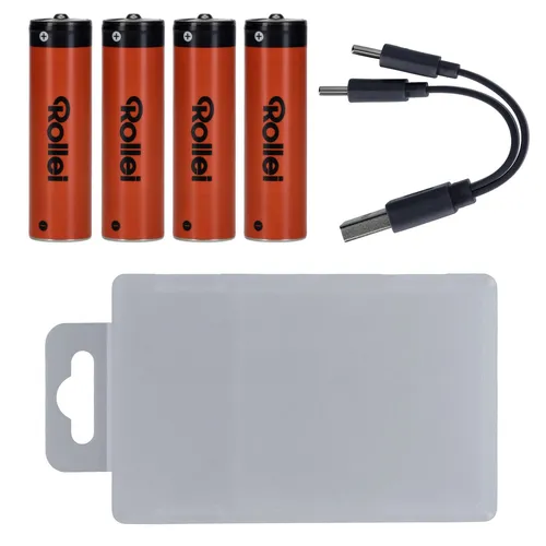 ROLLEI AA Li-Ion Akku (LR6) mit USB-C, 4er-Pack Lithium-Ionen-Akku Akku, Lithium