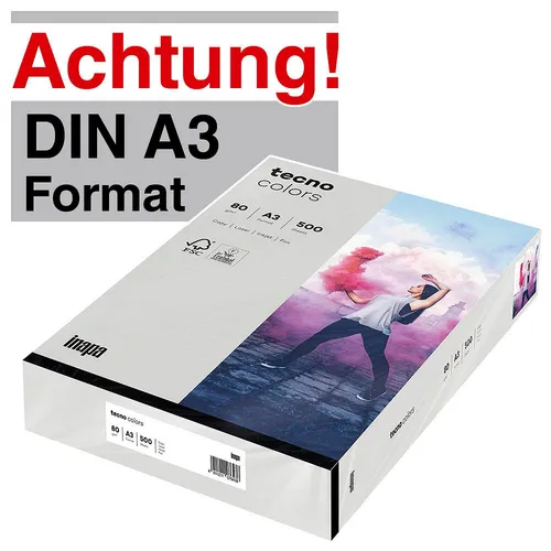 tecno Kopierpapier colors grau DIN A3 80 g/qm - Drucker- & Kopierpapiere, hochwertiges graues Papier für brillante Druckergebnisse und vielseitige Anwendungen, 500 Blatt pro Packung.