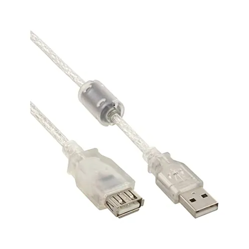 InLine 34618Q USB 2.0 Verlängerung, Stecker / Buchse, Typ-A, transparent, mit Ferritkern, 2m