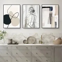 Bilder Wohnzimmer 3er Set Abstrakt Line Geometrie Poster 50x70 cm - Herfair 3er Set Wandbilder - Moderne abstrakte Geometrie für stilvolle Wände. Hochwertige Leinwand mit lebendigen Farben und scharfen Details. Ideal für jede Raumgröße und Einrichtung - ohne Rahmen für künstlerischen Flair.