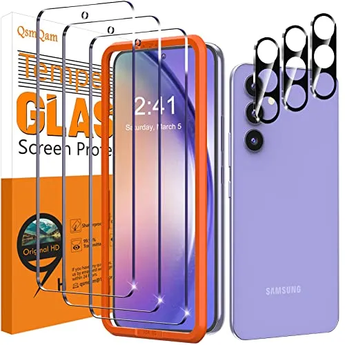 QsmQam 3 Stück Panzer Schutz Glas für Samsung Galaxy A54 5G und 3 Stück Kameraschutz, 9H Härte Schutzfolie, HD Displayschutz Folie, Anti-Kratzer, Bläschenfrei