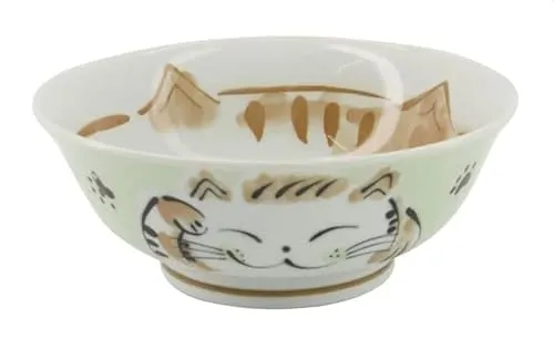 Tokio Japan Design Katzen Schalen Kawaii Cat Tayo Schüssel Black Green Blue & Pink | Nippon Porzellan Ramen Reis Nudel Suppen Dessert Bowl | süße Katzenschälchen (Fuku Cat Green 20x8cm 1000ml)