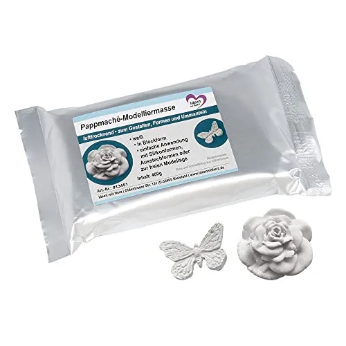 Ideen mit Herz Pappmaché-Modelliermasse | lufttrocknende Modelliermasse | weiß | in Blockform | 400g