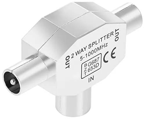 POPPSTAR SAT TV Antennenverteiler T-Stück (Antennenweiche, IEC Doppelstecker), 2-Fach Antennen-Kupplung für Antennenkabel (Coax- Koaxial-Kabel, Antenne, Verteiler), silber
