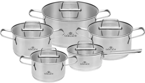 Gerlach Töpfe Set Ambiente 10 El. - Hochwertiges 10-teiliges Töpfe Set aus Edelstahl 18/10, ideal für gleichmäßige Wärmeverteilung und spülmaschinenfest. Perfekt für jeden Kochliebhaber!