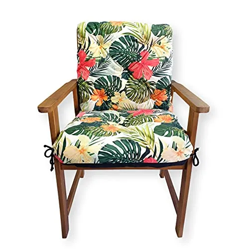 4L Textil Gartenstuhlauflagen Niedriglehner Auflage Gartenstühle Sitzauflagen Sitzkissen Niederlehner Sitzkissen Hochlehner Auflagen (50x50x50 cm, Blumen Grün)