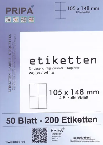 Etiketten 105x148mm auf A4 formatgleich zu vielen Herstellern 70g/m² 6120 200