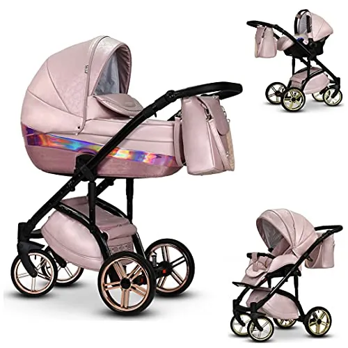 Elcar Kinderwagen-Set 4 in 1 Vip Lux inkl. Sportsitz und Autositz - 12 Teile - Rosa