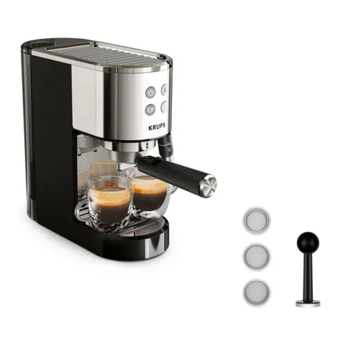 XP444C10 Virtuoso + Espresso Siebträgermaschine - Silber Edelstahl mit Thermoblock und Dampfdüse für perfekten Kaffeegenuss zuhause