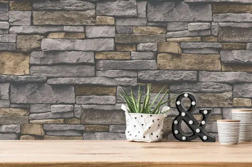 Vliestapete Grau Beige Schwarz Stein Wand 3D-Optik Naturstein 38813-1 (3,28€/1qm