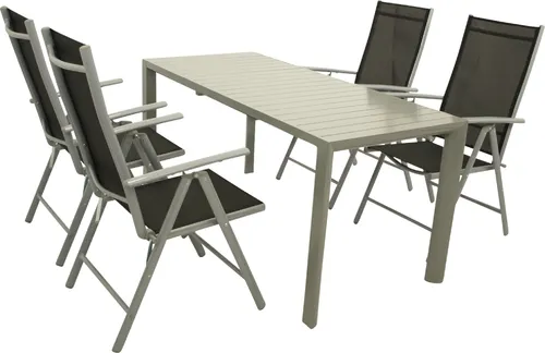 TPFGarden GARTEN-GARNITUR Sunderland - 5-teiliges Set mit Aluminium-Sesseln und Ausziehtisch - TPFGarden Sunderland – 5-teiliges Garten-Essgruppen-Set mit 4 stapelbaren Sesseln und einem flexibel erweiterbaren Tisch. Perfekt für entspannte Stunden im Freien, wetterfest und platzsparend.