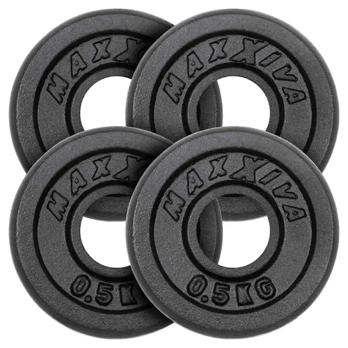 MAXXIVA Hantelscheiben 4er Set Gewichtsplatte je 0,5 kg Gusseisen schwarz 2 kg