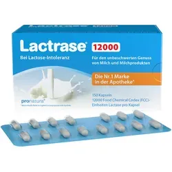 Lactrase 12000 FCC Kapseln 150 ST - Arzneimittel zur Unterstützung der Lactoseverträglichkeit, ideal für den Genuss von Milchprodukten ohne Beschwerden.
