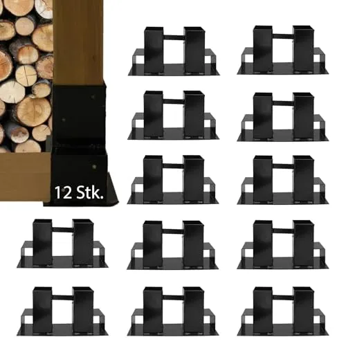 TRUTZHOLM Holzstapelhilfe Halterung 34 x 10 cm lackierter Stahl schwarz 2-12 Stück Holzstapelhalter Brennholz Kaminholzregal Stapelhilfe (12 Stück)