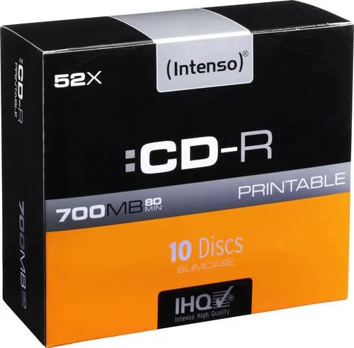 Intenso CD-R Printable Rohlinge 700MB, 10 Stück - Bedruckbar mit 52x Schreibgeschwindigkeit für kreative Projekte und einfache Archivierung