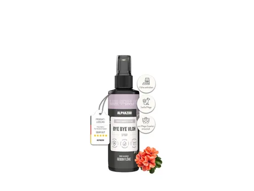alphazoo ByeByeVloh Anti Floh-Spray 100 ml – Natürliches Flohmittel für Hunde, Katzen & Pferde – Mit Sofortwirkung & Langzeit-Flohschutz – Gegen Flöhe, Läuse & Parasiten – Juckreiz lindernd