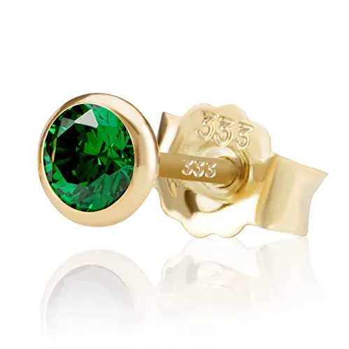 NKlaus Einzel 5,0mm 333 Gelb Gold 8 Karat Ohrstecker Kristall Zirkonia Smaragd Butterfly Verschluss Damen Mädchen 3390
