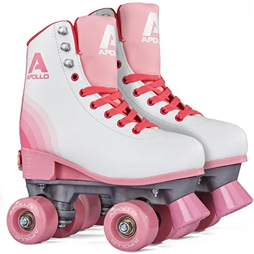 Apollo Rollschuhe Retro Discoroller, verstellbare Disco Roller Skates - Inliner für Freizeit-Rollschuhlaufen, größenverstellbar für L (39-42) und ideal für Einsteiger. Retro Design in Blossom und ABEC 7 Kugellager für schnelles Fahren!