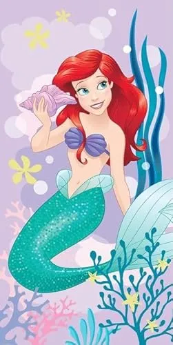 Jerry Fabrics Disney Ariel Little Mermaid Strandtuch 70 x 140 cm | weich & saugfähig 100% Baumwolle Kinder-Badetuch | lebendiges rosa Design | schnell trocknend & leicht | Geschenk für Ariel Fans