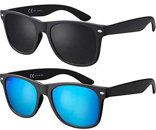 La Optica Original UV400 CAT 3 Unisex Sonnenbrille Nerd - Doppelpack Rubber Schwarz (Gläser: 1 x Grau, 1 x Hellblau Verspiegelt)