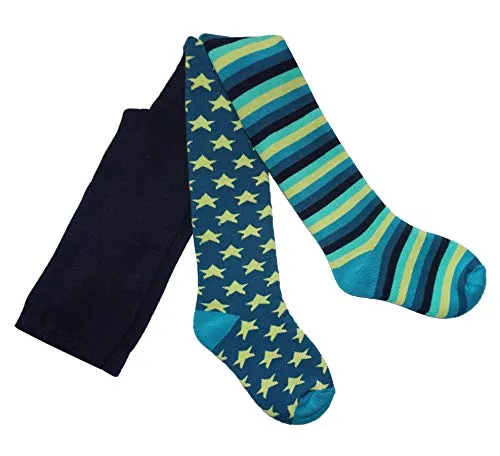 Weri Spezials Baby und Kinder Frotee Strumpfhosen Thermo Strumpfhosen Plüsch - mit verschiedenen Muster-und Farbvariationen. (122-128, Petrol Ringel-Sterne)