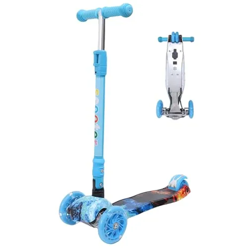 Habib Gruppe Kinderroller, Tretroller ab 3 Jahre, Faltbar, Höhenverstellbar, LED Leuchträder, Bis 50kg, Für Jungen & Mädchen