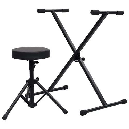 vidaXL Keyboardständer und Hocker Set Schwarz - Zubehör für Tasteninstrumente, höhenverstellbar für optimalen Komfort und Stabilität, ideal für Musiker auf der Bühne oder im Studio.