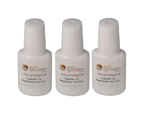 Sun Garden Nails Nageldesign Zubehör 3x 7g Tipkleber in Pinselflasche, Nagelkleber mit Pinselflasche