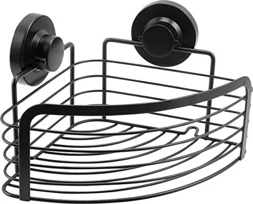 CORNAT 3in1 Eckkorb einfach 701 - Duschkabine - Badablagen mit 3 Befestigungsoptionen: Kleben, Saugnapf oder Schrauben. Der elegante Eckkorb aus schwarzem Stahl bietet Platz und Stil in Ihrer Dusche.