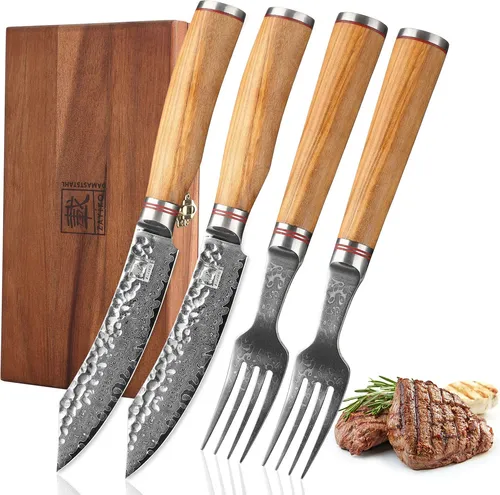 Zayiko Damast Steakmesser und Gabel-Set