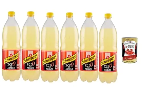 Italian Gourmet Limonen-Zitrus Erfrischungsgetränk Zero Zucker 6×1 L – Kohlensäurehaltiges Softdrink Set für Cocktails & Alltag + Italian Gourmet Polpa