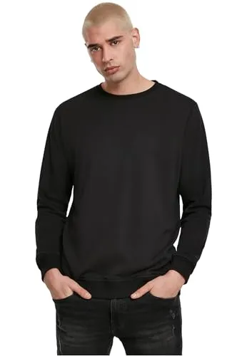 Urban Classics Herren Basic Terry Crew Sweatshirt - Schwarz, Größe S - Sweatshirts für Herren, angenehme Passform aus leichtem Terry-Baumwoll-Stoff, ideal für sportliche Looks und lässige Anlässe.