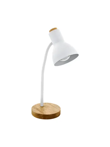 VERADAL Tischleuchte - Flexibel & Modern - Tischleuchte VERADAL aus weißem Metall mit flexiblem Leuchtenarm und Holz-Elementen, perfekt für den New-Nordic-Stil. Bequeme Bedienung über Schalter am Kabel.