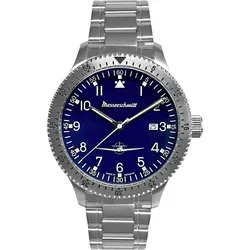 Messerschmitt ME-108DR-MB Flieger-Armbanduhr für Herren - Hochwertige Herrenuhr mit Quarzwerk Ronda 515, lumineszierenden Zeigern und wasserdicht bis 5 bar. Stilvolles Design in Blau und Edelstahl für jeden Anlass.